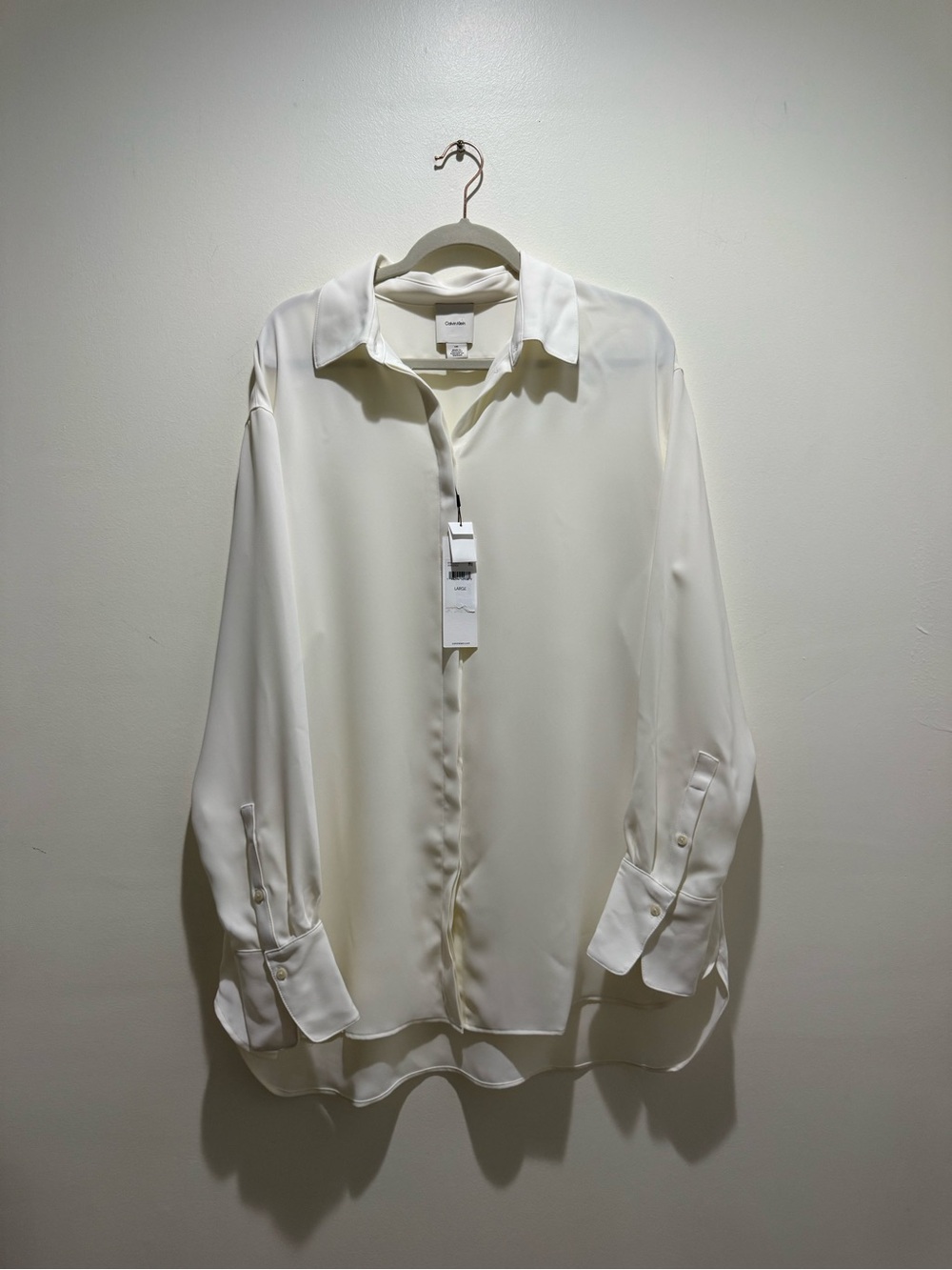 Calvin Klein Ivory Long Sleeve Button Down Blouse Size L NWT